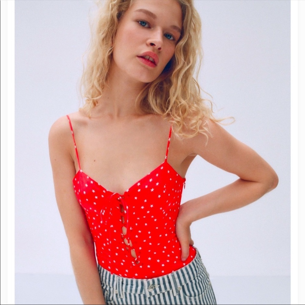 NWT ZARA | Red white stars print bodysuit top women’s Small - Picture 2 of 9